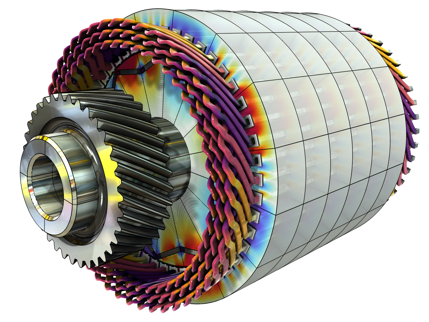 A simulated visualization of an electric motor.